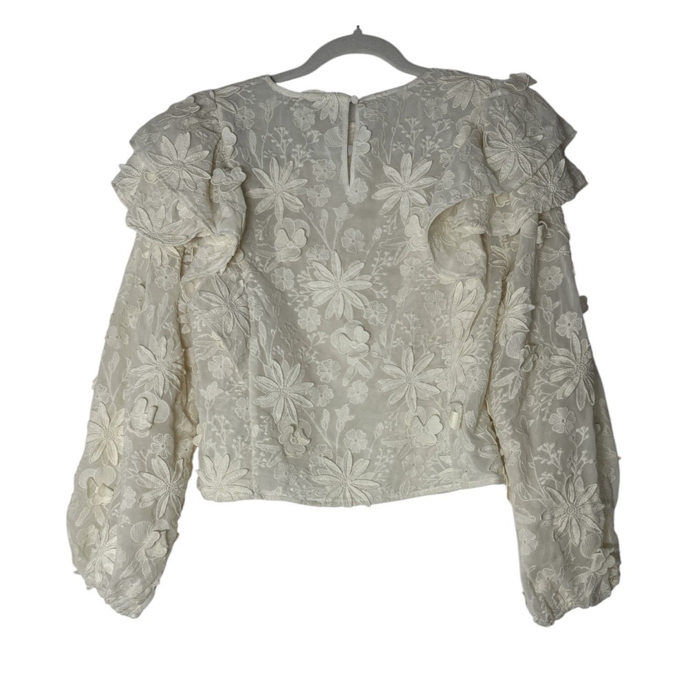 House of Harlow Top Women's Small 3D Floral Lace Embroider Balloon Sleeve - Picture 2 of 9